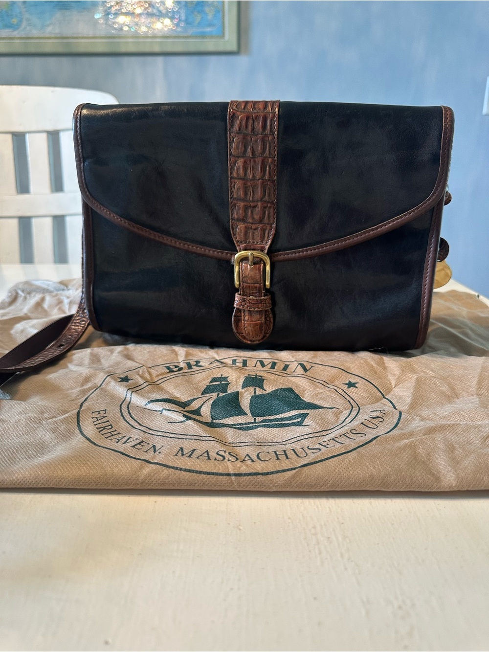 Vintage Brahmin Tuscan Black and Brown Crocodile Bag